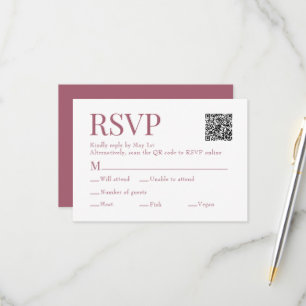 Rosewood Roze Scan QR Code Maaltijdkeuze Trouwen RSVP Kaartje