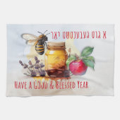 Rosh Hashana Jiddisch Groeten Honing Appel Theedoek (Horizontaal)