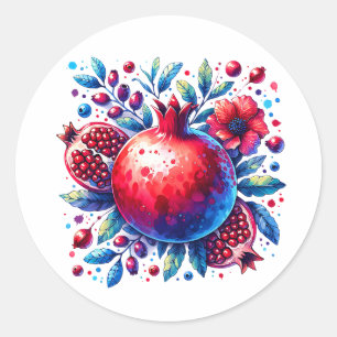 Rosh Hashana Water kleur Granaatappel Ronde Sticker