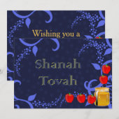 Rosh Hashanah Appels en Honing Blauwe Plat Kaart (Voorkant / Achterkant)