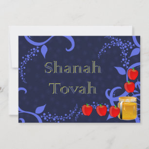 Rosh Hashanah Appels en Honing Blauwe Plat Kaart