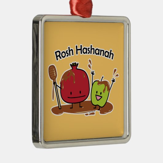 Rosh Hashanah apple pomegranate honey Jewish new Metalen Ornament (Rechts)