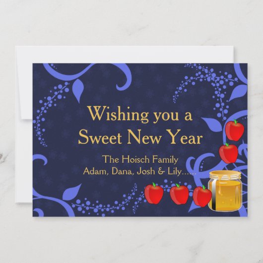 Rosh Hashanah Apples and Honey Blue Flat Kaart (Achterkant)
