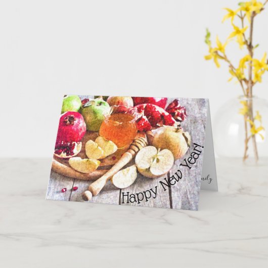 Rosh Hashanah Apples and Honey Waterverf Kaart (Gele Bloem)