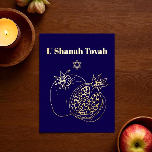 Rosh Hashanah Gold Foil Blauw Joods Folie Feestdagen Briefkaart