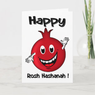 Rosh Hashanah, Happy Cartoon Pomegranate Card Feestdagen Kaart