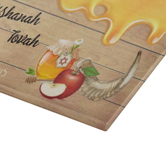 Rosh Hashanah Happy New Year Honey Apples Challah Snijplank (Hoek)