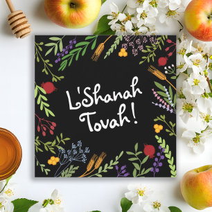 Rosh Hashanah Jewish New Year-Shana Tovah in Black Feestdagenkaart
