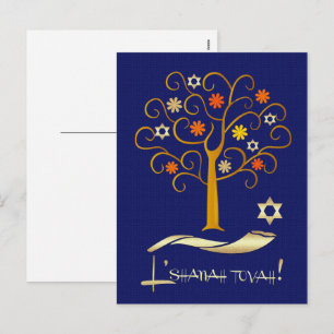 Rosh Hashanah Joods Nieuwjaar Navyblauw Goud Feestdagenkaart