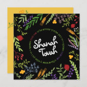 Rosh Hashanah Joods Nieuwjaar-Shana Tovah op zwart Feestdagenkaart (Voorkant / Achterkant)