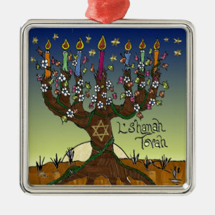 Rosh Hashanah L'Shanah Tovah Boom Des Mensen Metalen Ornament