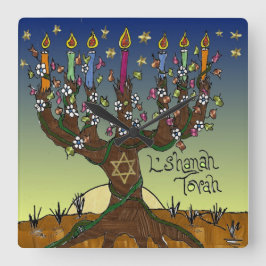 Rosh Hashanah L'Shanah Tovah Boom Des Mensen Vierkante Klok