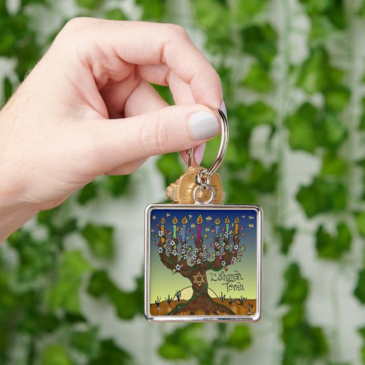 Rosh Hashanah L'Shanah Tovah Tree of Life Menorah Sleutelhanger (Hand)