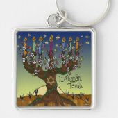 Rosh Hashanah L'Shanah Tovah Tree of Life Menorah Sleutelhanger (Voorkant)