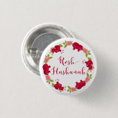 Rosh Hashanah New Year Pomegranate Flower Wreath Ronde Button 3,2 Cm (Voorkant /achterkant)
