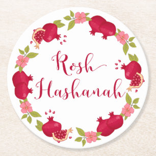 Rosh Hashanah New Year Pomegranate Flower Wreath Ronde Kartonnen Onderzetter