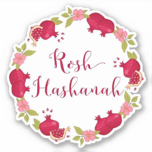 Rosh Hashanah New Year Pomegranate Flower Wreath Sticker (Voorkant)