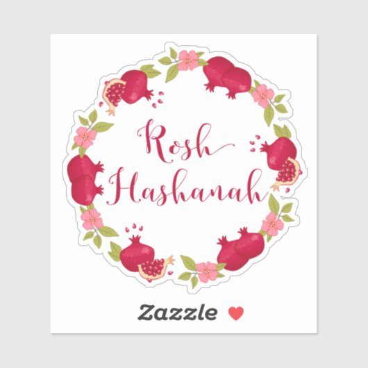 Rosh Hashanah New Year Pomegranate Flower Wreath Sticker (Vel)