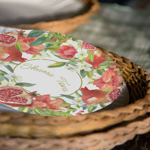 Rosh Hashanah Nieuwjaar Sweet Granaatappel Feest Papieren Bordje