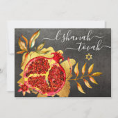 Rosh Hashanah Red Pomegranate Waterverf Gold Grey Kaart (Voorkant)