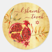 Rosh Hashanah Red Pomegranate Waterverf over goud Ronde Sticker (Voorkant)