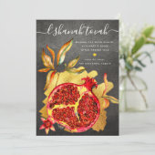 Rosh Hashanah Rood Aquarel Granaatappel Goud Grijs Feestdagenkaart (Staand voorkant)