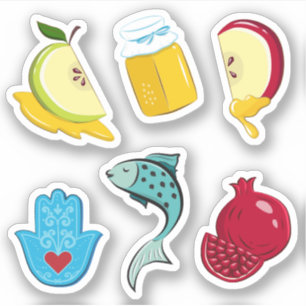 Rosh Hashanah speelse traditionele symbolen vinyl Sticker