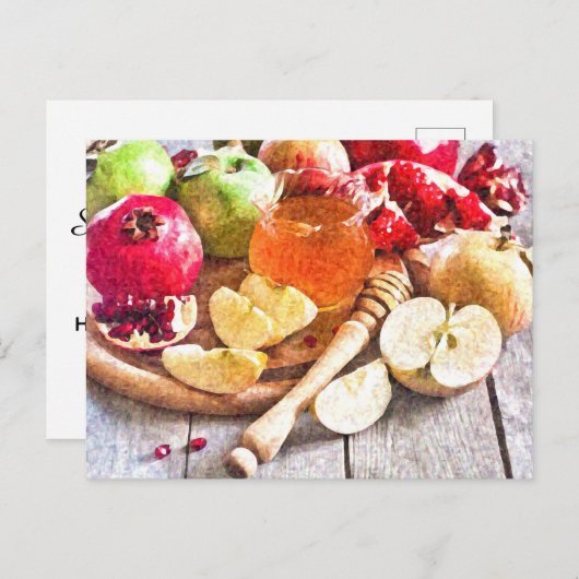 Rosh Hashanah Waterverf Apples and Honey Briefkaart (Voorkant / Achterkant)