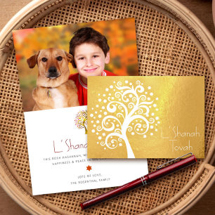 Rosh Hashanah Witte Boom van het Leven Foto Echt G Folie Kaarten