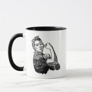 Rosie-De-Riveter Feminist Line-Art Graphic Mok