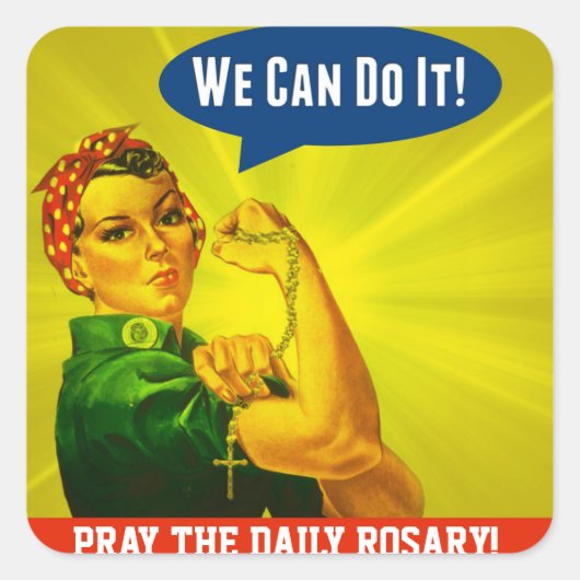 Rosie de Riveter Heilige Rozenkrans gepersonalisee Vierkante Sticker (Voorkant)