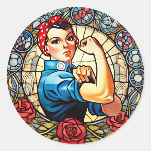 Rosie de Riveter Ronde Sticker (Voorkant)