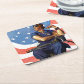 Rosie de Riveter Vierkante Kartonnen Onderzetter (Schuin)