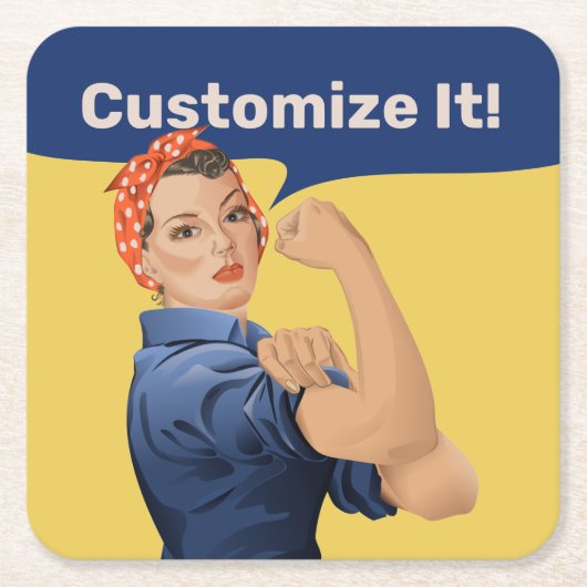 Rosie de Riveter Vierkante Kartonnen Onderzetter (Voorkant)