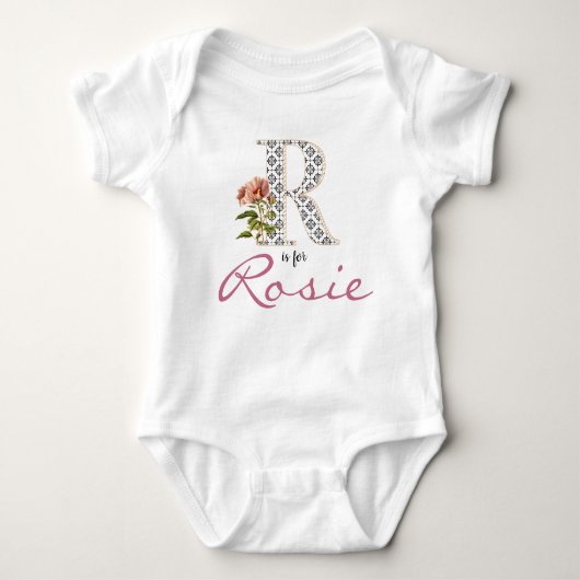 Rosie Name onthult Floral Letter R ventilator Romper (Voorkant)