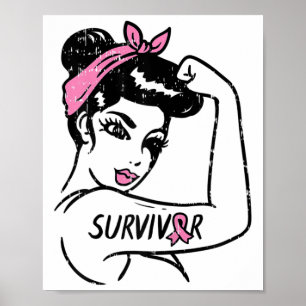 Rosie Riveter Borstkanker Overlevende Ribbon Aware Poster