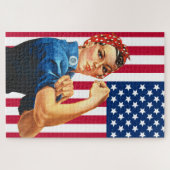 Rosie Riveter met vlag Legpuzzel (Horizontaal)