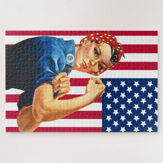 Rosie Riveter met vlag Legpuzzel (Horizontaal)