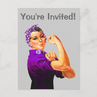 Rosie The Riveter - Paars Uitnodiging Briefkaart