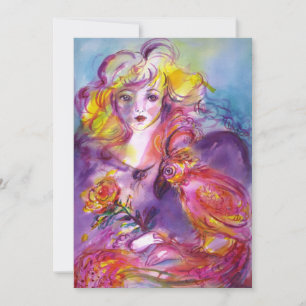 ROSINA/ROMANTISCHE LADY, ROOS EN PARROT Roze blauw Kaart