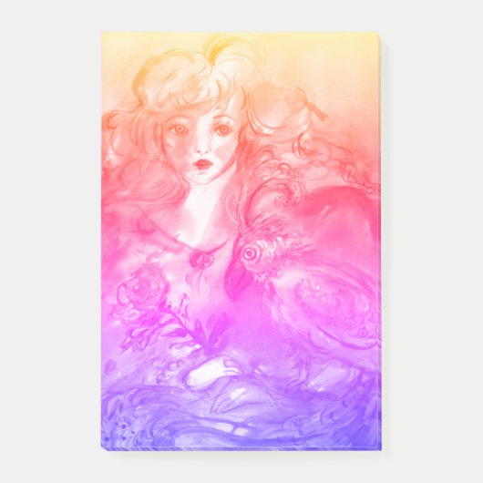ROSINA/Young Girl met Roos en papegaai Post-it® Notes (Voorkant)