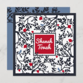 Rosj Hasjana Engelse vogel, bomen en granaatappels Feestdagenkaart (Voorkant / Achterkant)