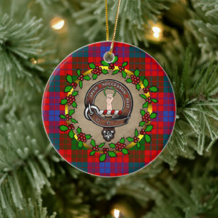 Ross Clan Badge & Tartan Gepersonaliseerde Kerstmi Keramisch Ornament