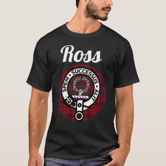 Ross Clan Scottish Name Coat of Arms Tartan T-shirt (Voorkant)