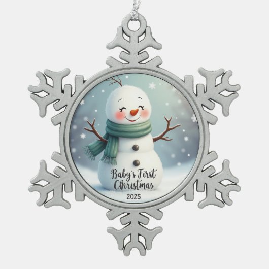 rosty Snuggles – Baby’s First Christmas 2025 Tin Sneeuwvlok Ornament (Voorkant)