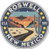 Roswell New Mexico Retro UFO Terrain Sticker (Voorkant)