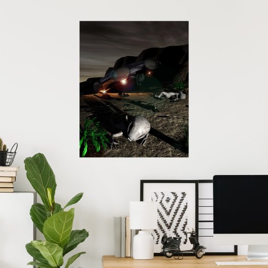 Roswell UFO Crash at Night Poster (Thuiskantoor)