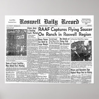 Roswell UFO Incident Newspapier clipping Poster