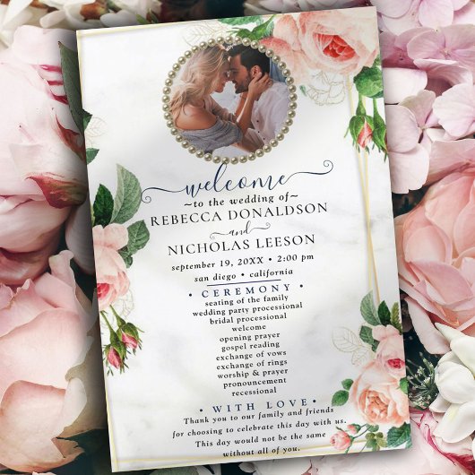 Rosy Blush Elegant Photo Wedding Programme