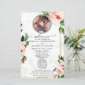 Rosy Blush Elegant Photo Wedding Programme (Debout devant)